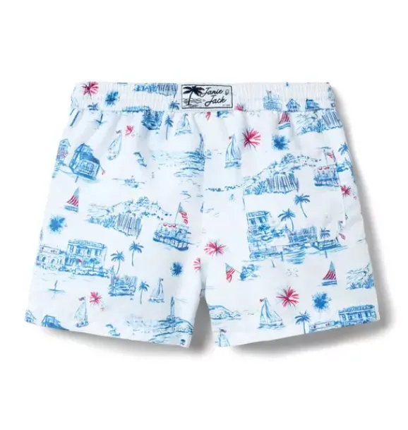 Janie and Jack Swim Trunks|Family Matching-Recycled Americana Toile Swim Trunk white americana toile