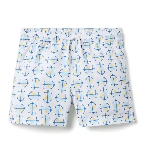 Janie and Jack Swim Trunks|Swim Outfits-Recycled Anchor Swim Trunk white anchor