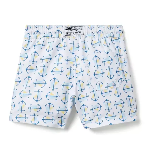 Janie and Jack Swim Trunks|Swim Outfits-Recycled Anchor Swim Trunk white anchor