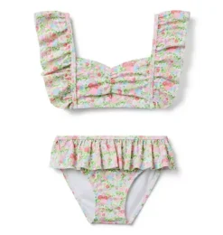 Janie and Jack Two-pieces|Swim Outfits-Recycled Ditsy Floral Ruffle 2-Piece Swimsuit white ditsy floral