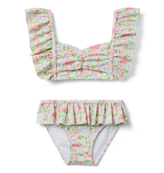 Janie and Jack Two-pieces|Swim Outfits-Recycled Ditsy Floral Ruffle 2-Piece Swimsuit white ditsy floral