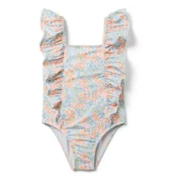 Janie and Jack One-pieces|Swim Outfits-Recycled Ditsy Floral Ruffle Swimsuit white ditsy floral