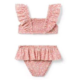 Janie and Jack Two-pieces|Girl-Recycled Ditsy Floral Smocked 2-Piece Swimsuit coral red ditsy floral