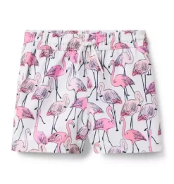 Janie and Jack Swim Trunks|Boy-Recycled Flamingo Swim Trunk jet ivory flamingo
