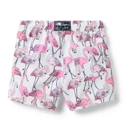 Janie and Jack Swim Trunks|Boy-Recycled Flamingo Swim Trunk jet ivory flamingo