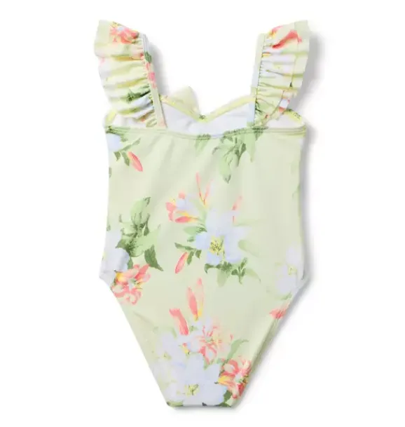 Janie and Jack One-pieces|Swim & Cover-ups-Recycled Floral Bow Swimsuit pale pistachio floral