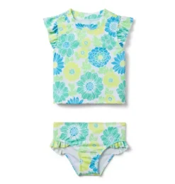 Janie and Jack Two-pieces|Rash Guards-Recycled Floral Rash Guard Swimsuit bright green floral