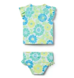 Janie and Jack Two-pieces|Rash Guards-Recycled Floral Rash Guard Swimsuit bright green floral