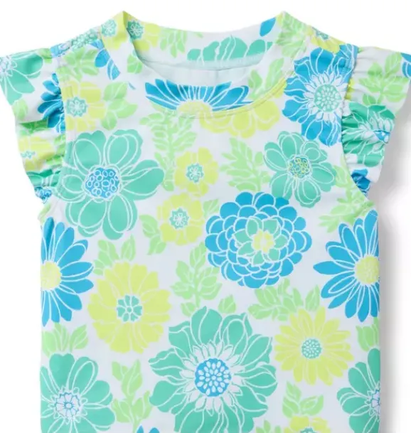Janie and Jack Two-pieces|Rash Guards-Recycled Floral Rash Guard Swimsuit bright green floral