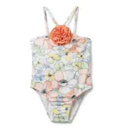 Janie and Jack One-pieces|Swim Outfits-Recycled Floral Rosette Swimsuit white floral