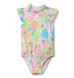 Janie and Jack Family Matching|One-pieces-Recycled Floral Ruffle Collar Swimsuit white floral