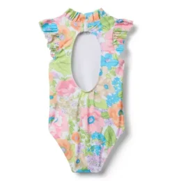 Janie and Jack Family Matching|One-pieces-Recycled Floral Ruffle Collar Swimsuit white floral