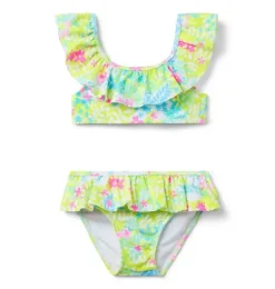 Janie and Jack Two-pieces|Girl-Recycled Floral Ruffle 2-Piece Swimsuit neon green floral