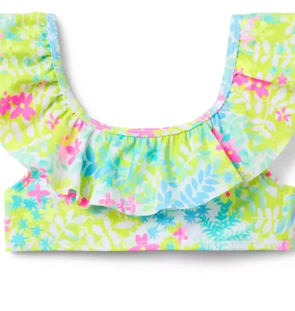 Janie and Jack Two-pieces|Girl-Recycled Floral Ruffle 2-Piece Swimsuit neon green floral