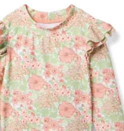 Janie and Jack Two-pieces|Girl-Recycled Floral Ruffle Rash Guard Swimsuit rosy coral floral