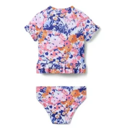 Janie and Jack Rash Guards|Girl-Recycled Floral Ruffle Rash Guard Swimsuit white floral