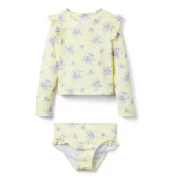 Janie and Jack Rash Guards|Two-pieces-Recycled Floral Ruffle Rash Guard Swimsuit buttermilk floral