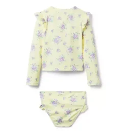 Janie and Jack Rash Guards|Two-pieces-Recycled Floral Ruffle Rash Guard Swimsuit buttermilk floral