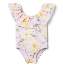 Janie and Jack One-pieces|Swim Outfits-Recycled Floral Ruffle Swimsuit lavish lilac floral