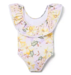 Janie and Jack One-pieces|Swim Outfits-Recycled Floral Ruffle Swimsuit lavish lilac floral
