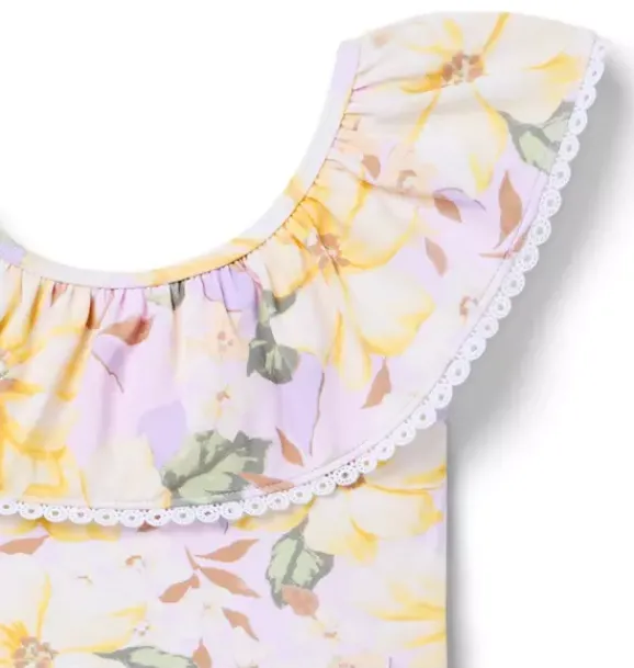 Janie and Jack One-pieces|Swim Outfits-Recycled Floral Ruffle Swimsuit lavish lilac floral