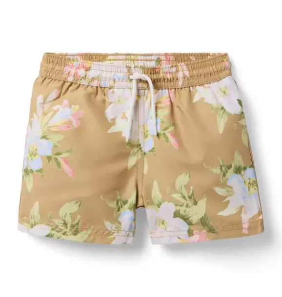 Janie and Jack Swim Trunks|Boy-Recycled Floral Swim Trunk iced latte floral