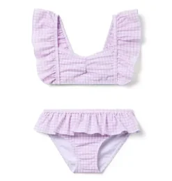 Janie and Jack Two-pieces|Girl-Recycled Gingham Ruffle 2-Piece Swimsuit alpine purple gingham