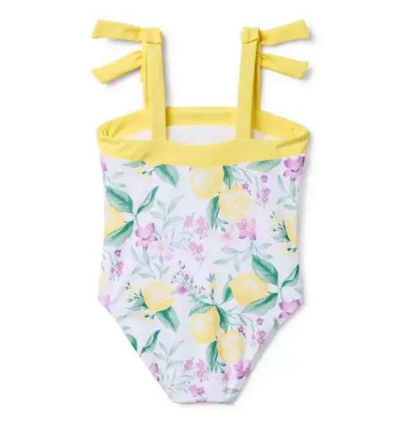 Janie and Jack One-pieces|Swim Outfits-Recycled Lemon Floral Bow Swimsuit white lemon floral