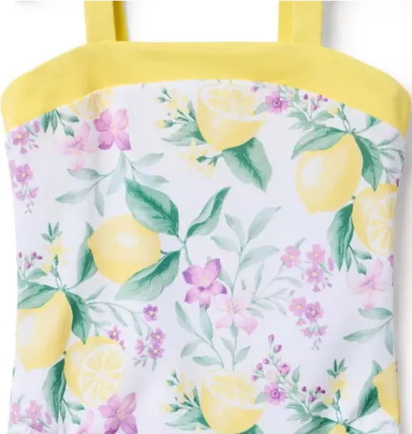 Janie and Jack One-pieces|Swim Outfits-Recycled Lemon Floral Bow Swimsuit white lemon floral