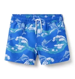 Janie and Jack Swim Trunks|Swim-Recycled Marlin Swim Trunk medium blue marlin