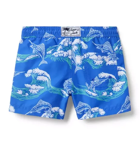 Janie and Jack Swim Trunks|Swim-Recycled Marlin Swim Trunk medium blue marlin