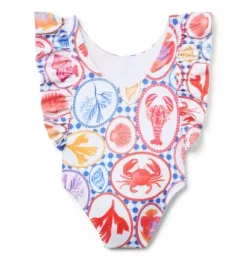 Janie and Jack One-pieces|Swim Outfits-Recycled Ocean Icon Ruffle Swimsuit white ocean icon