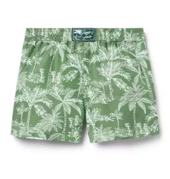 Janie and Jack Swim Trunks|Swim-Recycled Palm Swim Trunk coastline green palm