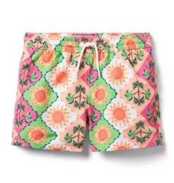 Janie and Jack Swim Trunks|Family Matching-Recycled Palm Tile Swim Trunk sweet pink palm tile