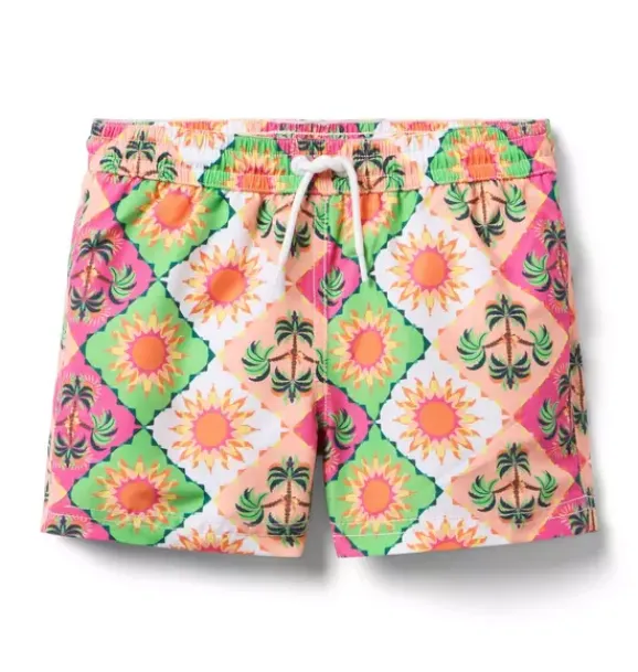Janie and Jack Swim Trunks|Family Matching-Recycled Palm Tile Swim Trunk sweet pink palm tile