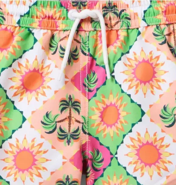 Janie and Jack Swim Trunks|Family Matching-Recycled Palm Tile Swim Trunk sweet pink palm tile