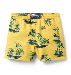 Janie and Jack Swim Trunks|Boy-Recycled Palm Tree Swim Trunk sunny yellow palm tree