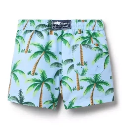 Janie and Jack Swim Trunks|Swim Outfits-Recycled Palm Tree Swim Trunk light blue palm tree