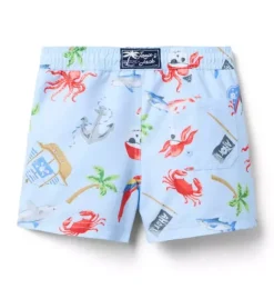 Janie and Jack Swim Trunks|Boy-Recycled Pirate Adventure Swim Trunk pale blue pirate ship