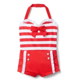 Janie and Jack Swim & Cover-ups|One-pieces-Recycled Retro Striped Swimsuit cherry stripe