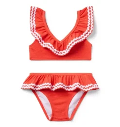 Janie and Jack Two-pieces|Girl-Recycled Ric Rac Ruffle 2-Piece Swimsuit vibrant poppy