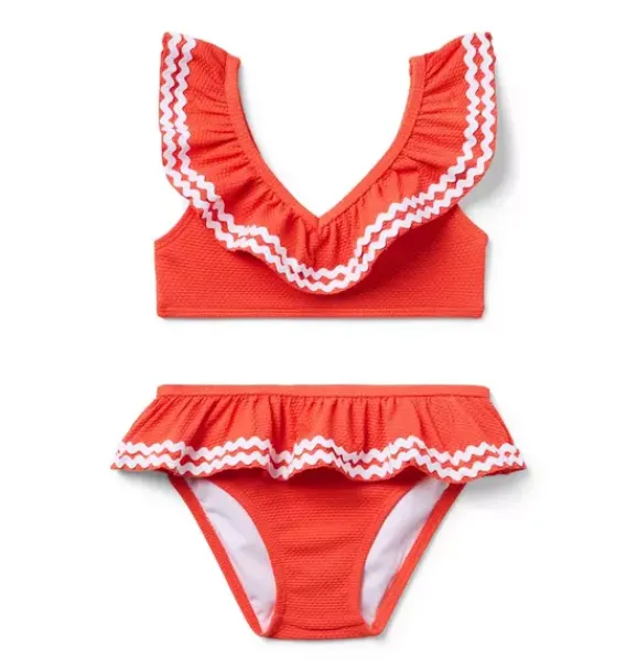 Janie and Jack Two-pieces|Girl-Recycled Ric Rac Ruffle 2-Piece Swimsuit vibrant poppy