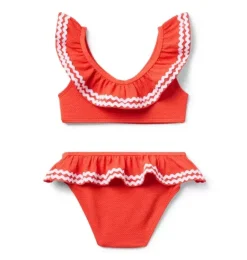 Janie and Jack Two-pieces|Girl-Recycled Ric Rac Ruffle 2-Piece Swimsuit vibrant poppy