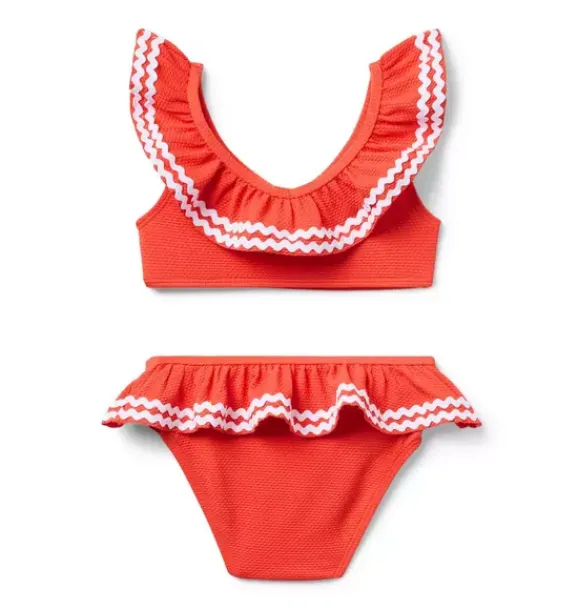 Janie and Jack Two-pieces|Girl-Recycled Ric Rac Ruffle 2-Piece Swimsuit vibrant poppy