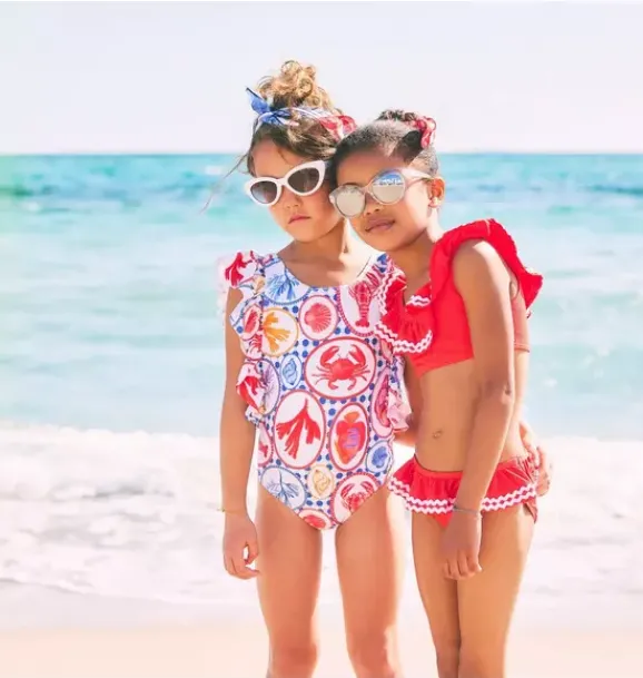 Janie and Jack Two-pieces|Girl-Recycled Ric Rac Ruffle 2-Piece Swimsuit vibrant poppy
