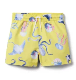 Janie and Jack Swim Trunks|Boy-Recycled Sea Friends Swim Trunk light yellow sea friends