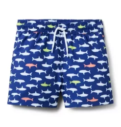 Janie and Jack Swim Trunks|Boy-Recycled Shark Swim Trunk dark blue shark