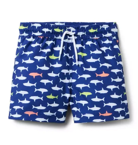 Janie and Jack Swim Trunks|Boy-Recycled Shark Swim Trunk dark blue shark