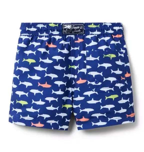 Janie and Jack Swim Trunks|Boy-Recycled Shark Swim Trunk dark blue shark