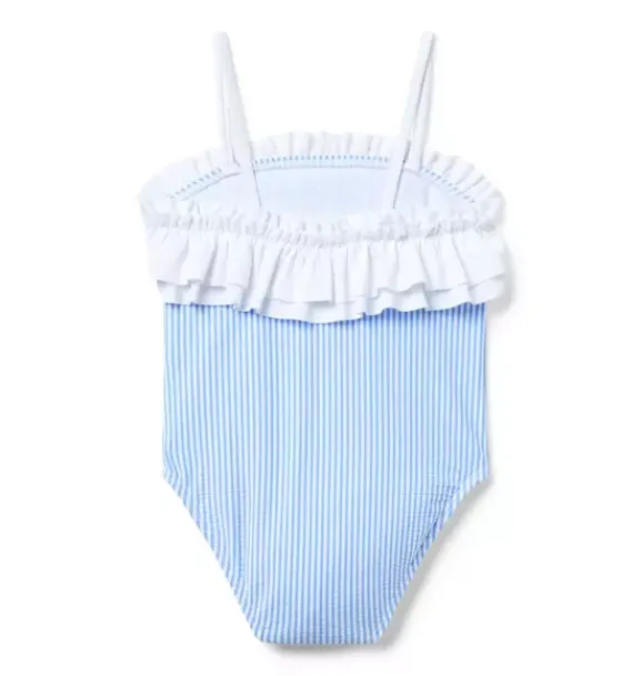 Janie and Jack One-pieces|Girl-Recycled Striped Ruffle Swimsuit soft blue stripe